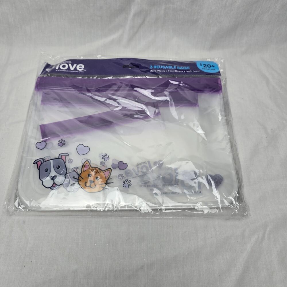 Petco Love Reusable Zip Bags Food Grade Leak Proof 15 Bags 3 Sizes New Sealed